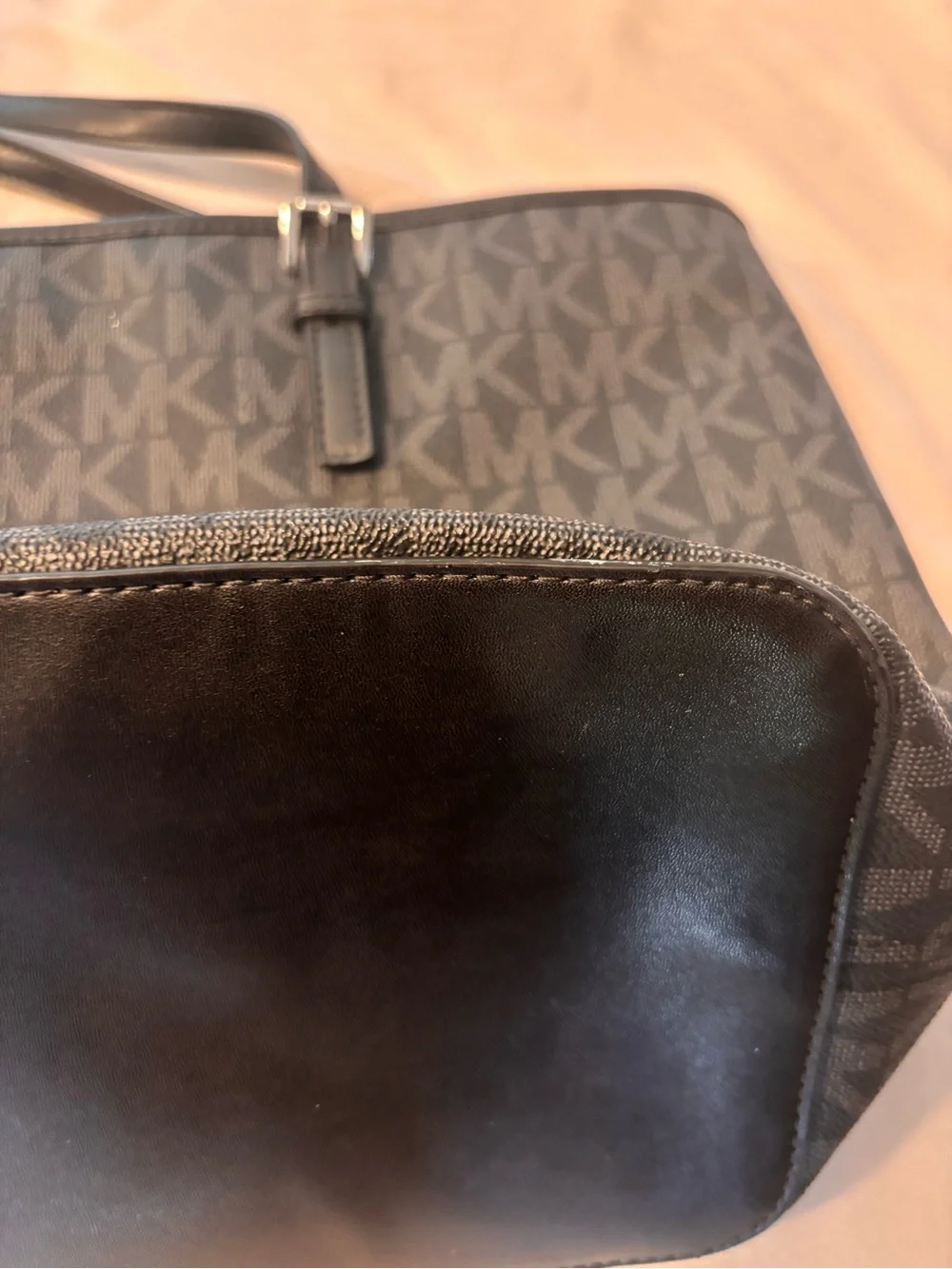 Michael Kors Black MK Monogram Tote with Silver Accent Charm